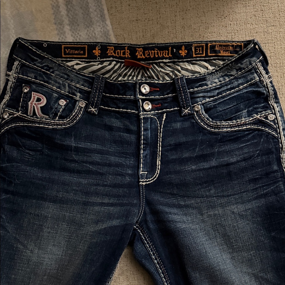Rock Revival Dark Blue Boot Cut Jeans with Embroidery - Picture 6 of 9